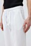 Elastic Waist Baggy Fit Linen Trousers White - 6