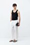 Elastic Waist Baggy Fit Linen Trousers White - 2