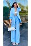 Baby Blue Women's Set - Single Button Jacket and Trousers - 5
