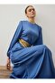 Satin Fabric Balloon Sleeve Hijab Dress - Galaxy Blue -