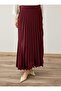 High Waist Pleated Long Skirt - Dark Red - - 3