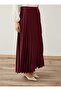 High Waist Pleated Long Skirt - Dark Red - - 4