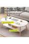 2-Tier Oval Coffee Table, Center Table with Open Shelf & Wood Legs for Home Office - 4