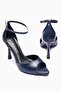 Women's Stiletto Pointed Toe Crocodile Patterned Ankle Strap Heeled Shoes Valeria Navy Blue - 3