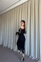 Women's Gray Glittery Tulle Detail Asymmetrical One Shoulder Long Sleeve Midi Length Evening Dress - 6