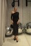 Women's Gray Glittery Tulle Detail Asymmetrical One Shoulder Long Sleeve Midi Length Evening Dress - 4