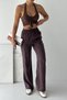2008 Lace-Up Elastic Waist Washable Tensl Woven Palazzo Women's Pants - 3