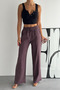 Lace-Up Elastic Waist Striped Palazzo Gabardine Women's Trousers 1205 -Form Series - 7