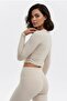 Drape Detailed Crew Neck Slim Fit Long Sleeve Crop Top - 5
