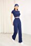 Women's Modal Fabric Crew Neck Short Sleeve Cropped Bottom Top Set - 4