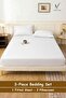 3-Piece Striped Fitted White Bed Sheet Set with 2 Pillowcases, Soft Breathable Bedding - 5