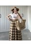 Long Elastic Waist Skirt Fleto Pocketed No Show E Plaid D Patterned P Cotton U m Transitional Skirt (90cm) - 2