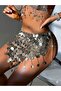 Silver Shakira Sequin Chain Pareo Skirt Festival Dance Costume Beach Accessory