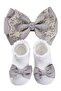 - Aaliyah Socks & Cute Ribbon Big Bow Headband Set - Grey