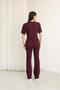 Women's Modal Fabric Crew Neck Tie Detail Short Sleeve Top and Bottom Set - 6