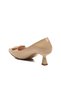 Beige Wrinkled Women's Heeled Shoes - 4
