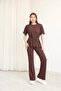 Women's Modal Fabric Crew Neck Tie Detail Short Sleeve Top and Bottom Set - 7