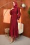 Burgundy Waist Belted Tulle Detail Dress - 4
