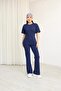 Women's Modal Fabric Crew Neck Tie Detail Short Sleeve Top and Bottom Set - 4