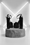 Figooo Black Patent Leather Double Platform Thick Heeled Women's Shoes / Ankle Strap with Blunt Toe - 3