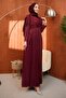 Burgundy Draped Front and Tailored Satin Evening Dress - 4
