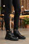 Black Genuine Leather Women's Heeled Boots with Fleece Inside - 3