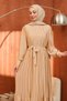 Beige Waist Belted Tulle Detail Dress - 2