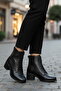 Black Genuine Leather Women's Heeled Boots with Fleece Inside - 3