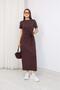 Women's Modal Fabric Crew Neck Dress with Tie Detail and Short Sleeves - 4