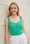Women's Green Cropped Blouse Heart Collar Straight Strap Button Detailed Fit Cut Summer Stylish Blouse - 2