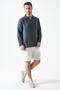 Men's Pine Green Long Sleeve V-Neck Collar Regular Muslin Shirt - 4