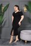 Off-The-Shoulder Tulle Detail Plus Size Stretchy Fabric Bust Ruched Slits Lace Black Midi Dress - 4