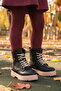 Black Powder Inside Fleece Lined Lace up Zippered Girls' Boots - 3