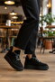 Black Suede Fleece Lace-Up Women's Flat Boots - 3