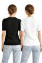 Black and White Double Short Sleeve Crew Neck S Slim Fit Women's Summer Sweatshirt - 5
