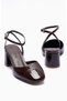 Women's Patent Leather Heeled Shoes Croco Patterned Helmet Helmeted Helina Brown - 3