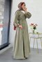 Premium Wrap Tie-Detail Cotton Vual Long Dress - Mold Green - 6