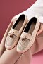 Novera Beige Knitted Stitched Beaded Tasseled Loafers Ballet Flats Casual Shoes - 4