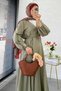 Premium Wrap Tie-Detail Cotton Vual Long Dress - Mold Green - 4