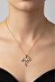 Gold Color Heart Bow White Stone Steel Necklace