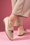 Novera Beige Knitted Stitched Beaded Tasseled Loafers Ballet Flats Casual Shoes