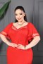 V-Neck Chiffon Sleeve Detail Slit Plus Size Midi Length Black Dress with Bow Accessory - 6