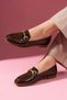 Rakuel Brown Wrinkled Patent Leather Women's Loafers Ballet Flats Casual Shoes - 3