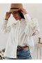 Women's White Eyelet Embroidery Embroidered Balloon Sleeve Shirt Blouse - 3