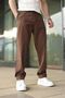 Men's Linen Trousers - Comfortable Cut with Buttoned Zipper and Tie Detail