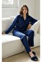 Women's Cotton Piece Shirt Collar Striped Long Pajama Set