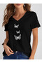 Women's Mix Printed V-Neck Sleeved Regular Fit T-Shirt
