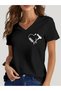 Women's Kuaför Printed V-Neck Sleeved Regular Fit T-Shirt