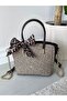 Brown-Cream Women's Straw Milas El Ve Shoulder Bag - 6