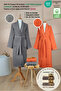4 Piece Striped Bathrobe Set 100% Cotton Certified + Gift Leopard 4-Piece Coffee Cream Hand and Face Towels - 3
